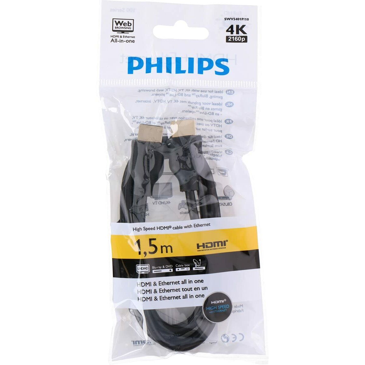Cable HDMI Philips SWV5401P/10 1,5 m Negro